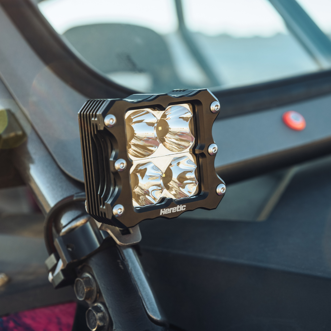 Heretic 6 Series Quattro Light: Black Bezel | Stainless Bolts | Spot Reflector | Clear Lens