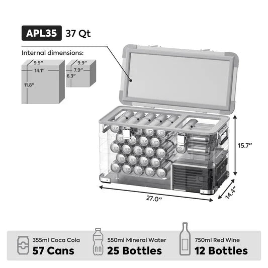 ICECO APL35 Aluminum Dual Zone 37QT Portable Cooler Silver