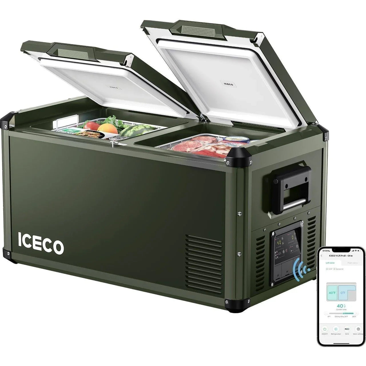 ICECO VL75 Pro Dual Zone 79QT Portable Cooler Olive