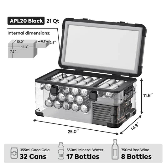 ICECO APL20 Aluminum Single Zone 21QT Portable Cooler Black