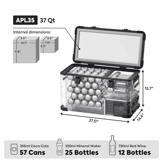 ICECO APL35 Aluminum Dual Zone 37QT Portable Cooler Black