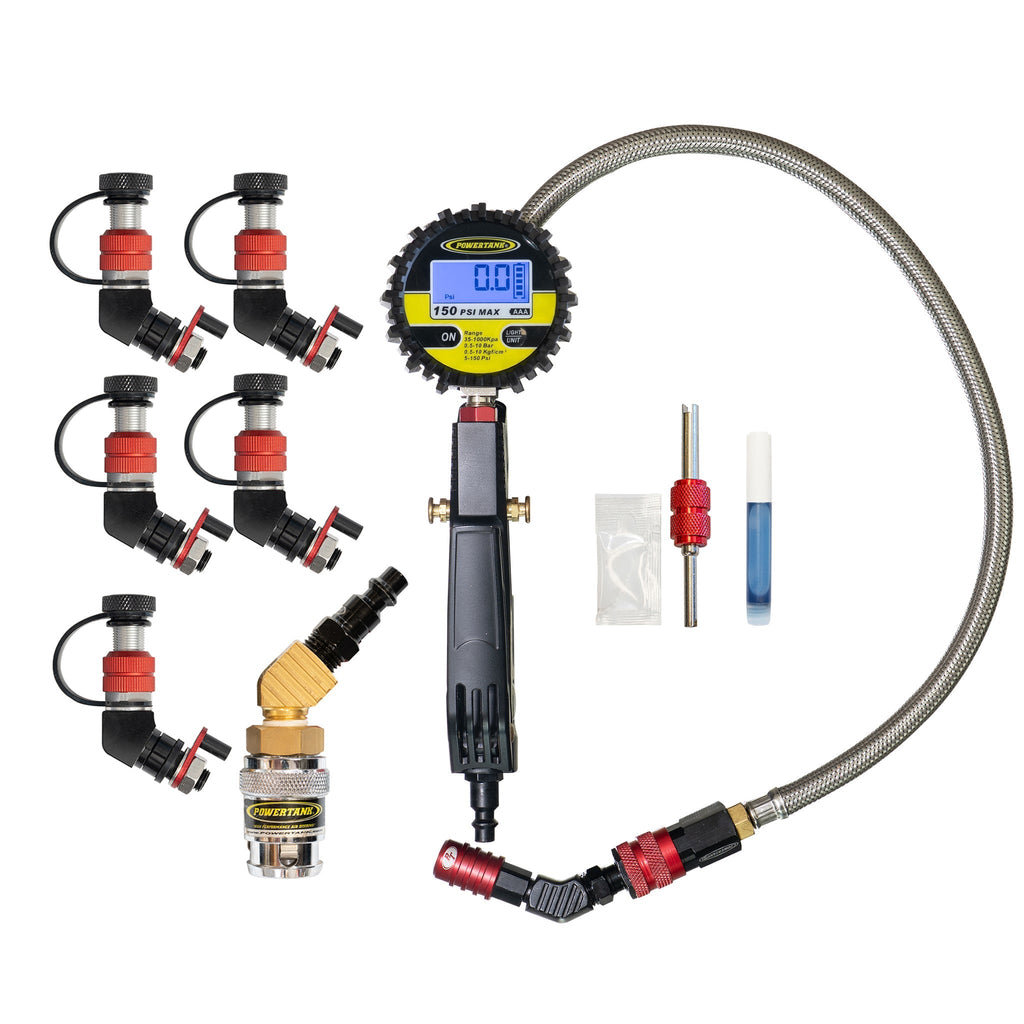 Monster Valve™ Primary - Standard Valve Stem Mount - 5 pack with Ventoso™ RED Tire Inflator Gauge