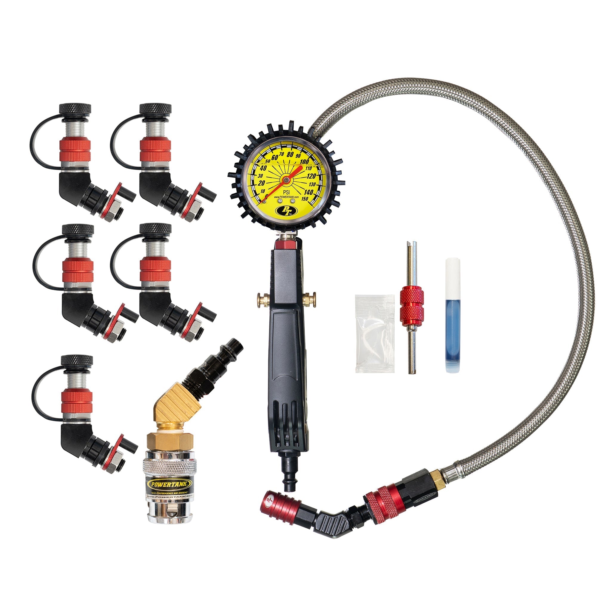 Monster Valve™ Primary - Standard Valve Stem Mount - 5 pack with Ventoso™ RED Tire Inflator Gauge