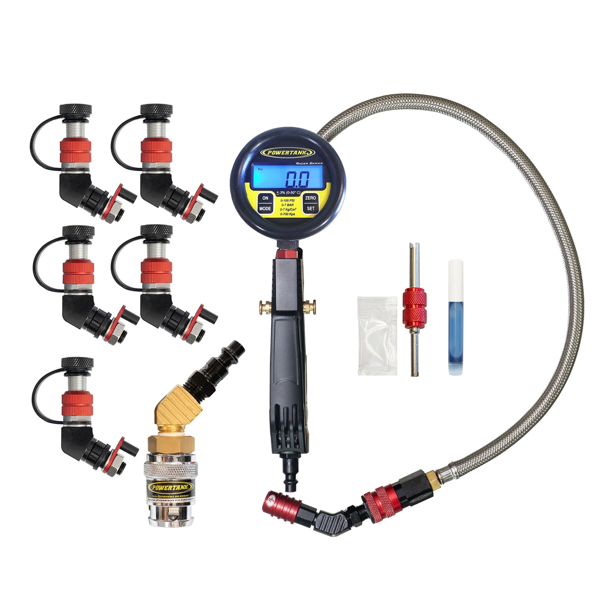 Monster Valve™ Primary - Standard Valve Stem Mount - 5 pack with Ventoso™ RED Tire Inflator Gauge