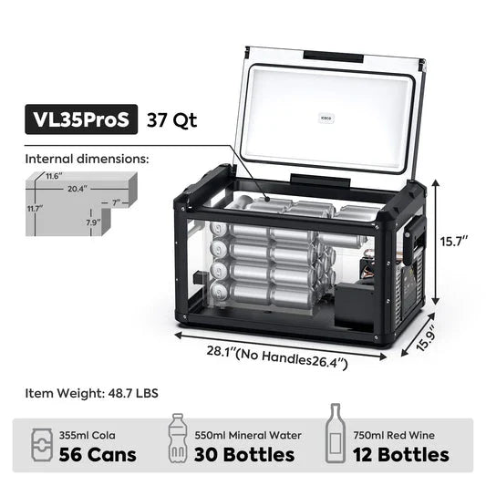 ICECO VL35 Pro Single Zone 37QT Portable Cooler Black