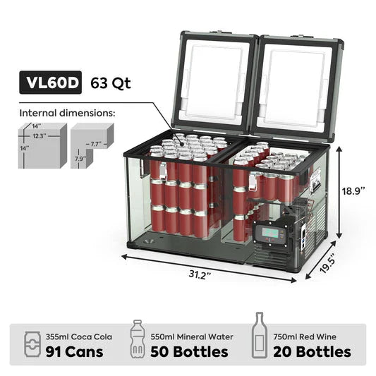 ICECO VL60 Dual Zone 63QT Portable Cooler Olive