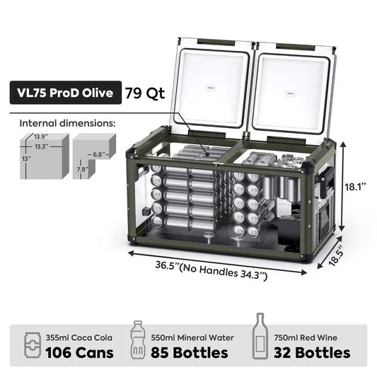 ICECO VL75 Pro Dual Zone 79QT Portable Cooler Olive
