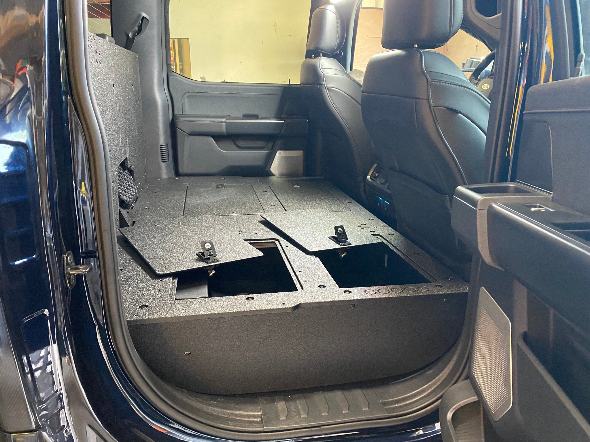Ford Super Duty Ford - F250-F550 - 2023-Present - 5th Gen. Crew Cab - Second Row Seat Delete Plate System with Factory B&O Subwoofer Center Wall with Exterior Port