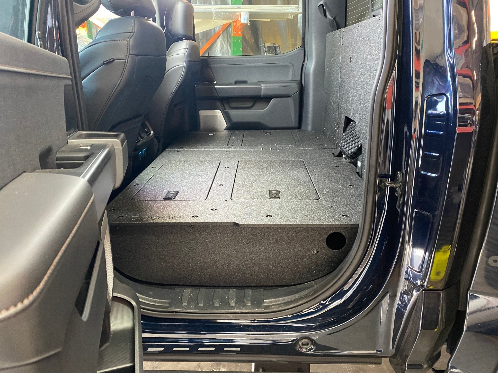 Ford Super Duty Ford - F250-F550 - 2023-Present - 5th Gen. Crew Cab - Second Row Seat Delete Plate System with Factory B&O Subwoofer Center Wall with Exterior Port