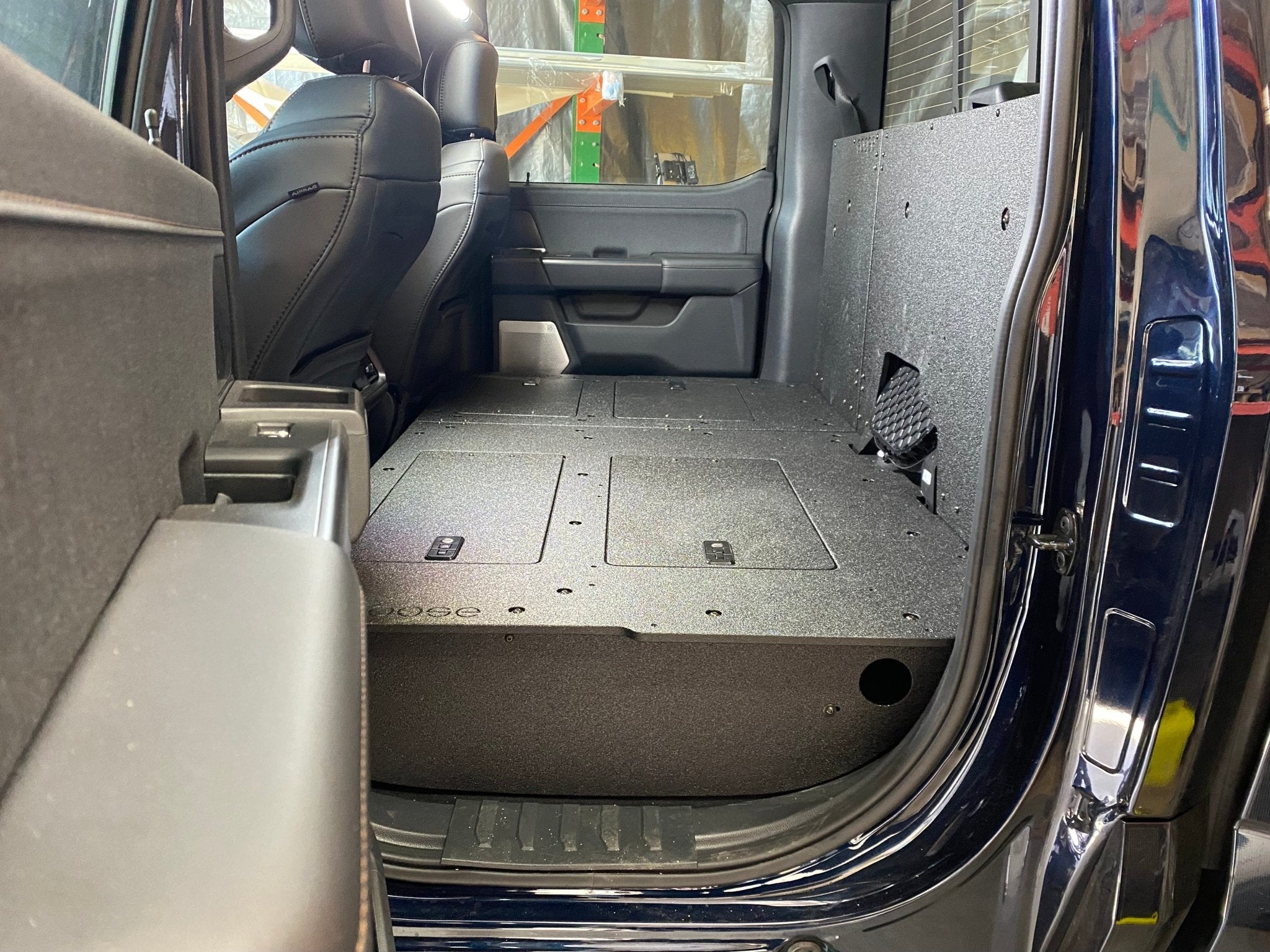Ford Super Duty Ford - F250-F550 - 2023-Present - 5th Gen. Crew Cab - Second Row Seat Delete Plate System with Factory B&O Subwoofer Center Wall with Exterior Port