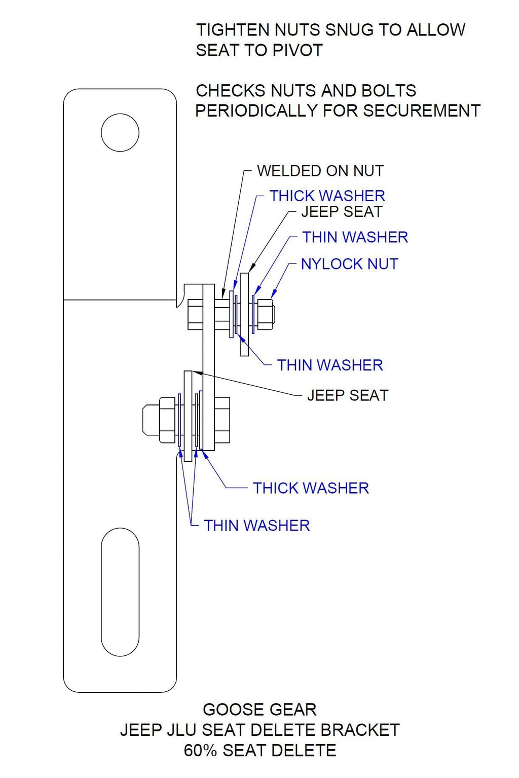 Jeep Wrangler 2018-2023 JLU 4 Door - 60% Seat Delete Bracket