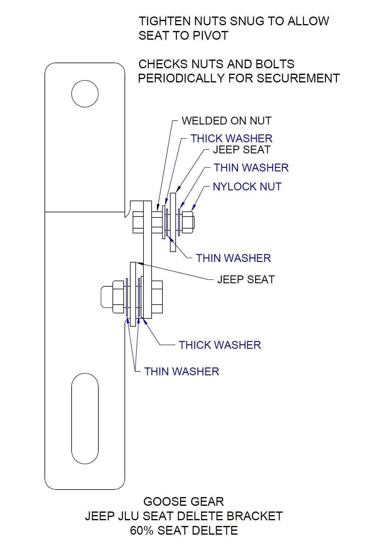 Jeep Wrangler 2018-2023 JLU 4 Door - 60% Seat Delete Bracket