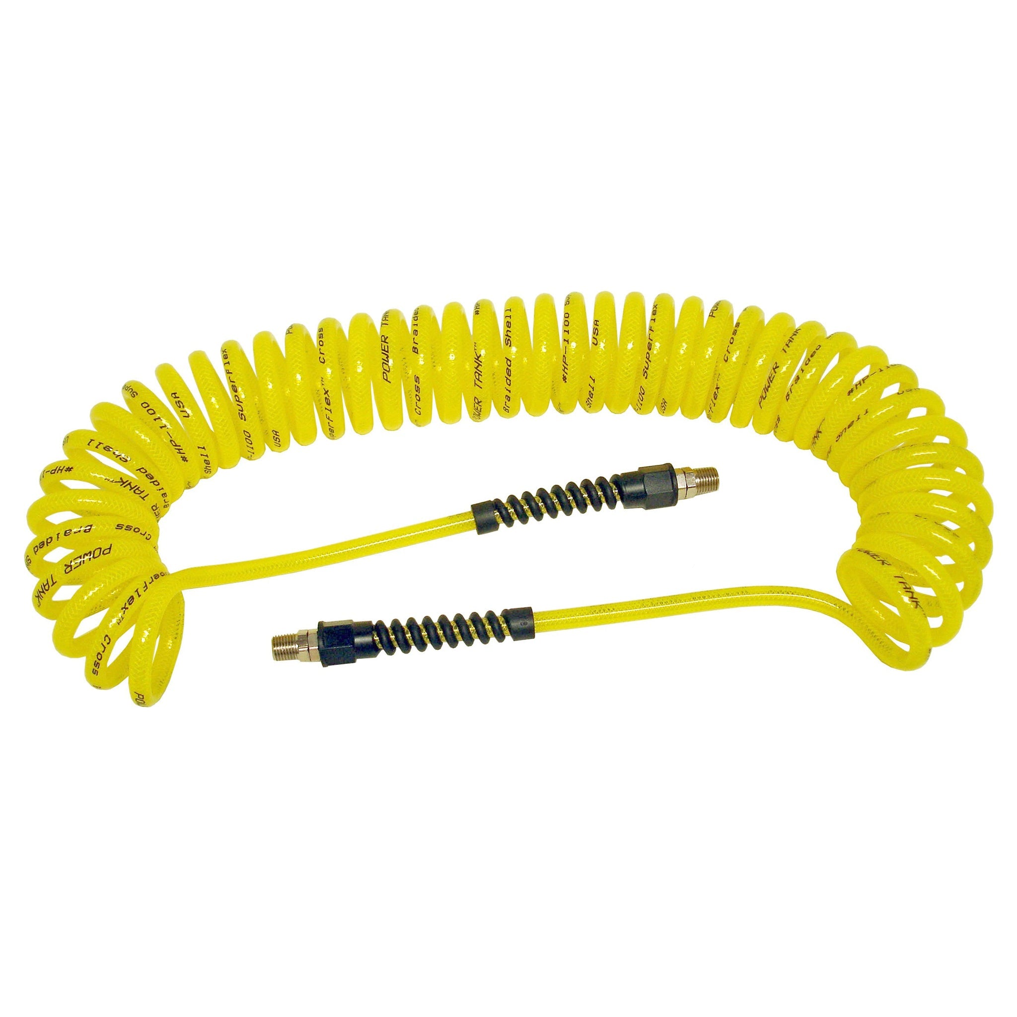 Air Hose 30 ft. Coiled 1/4" NPT Male Thread Superflex High Pressure Yellow Power Tank